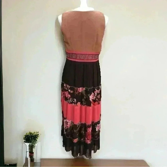Robbie Bee Women’s Dress Sz 8 V-Neck Maxi Dress Brown and Coral Floral Dress - Picture 4 of 8